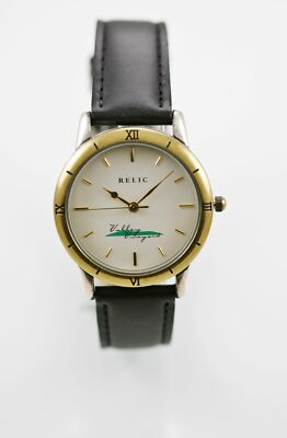Relic Watch Men Valley Vineyard Logo Stainless Silver Gold Leather