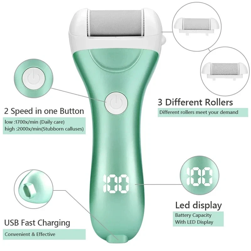 Electric Pedicure Foot File USB Rechargeable Power Display 3 Grinding Exfoliator - Image 2 of 4