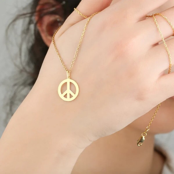 Alternate view of Spiritual Yoga Gift, Gift For Her Peace Symbol Pendant 14k Yellow Gold Plated