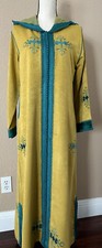 Mustard and teal Authentic moroccan hooded abaya Jellaba Size M