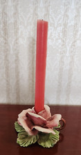 Capodimonte Porcelain Rose Pink Candlestick Candle Holder With Stem