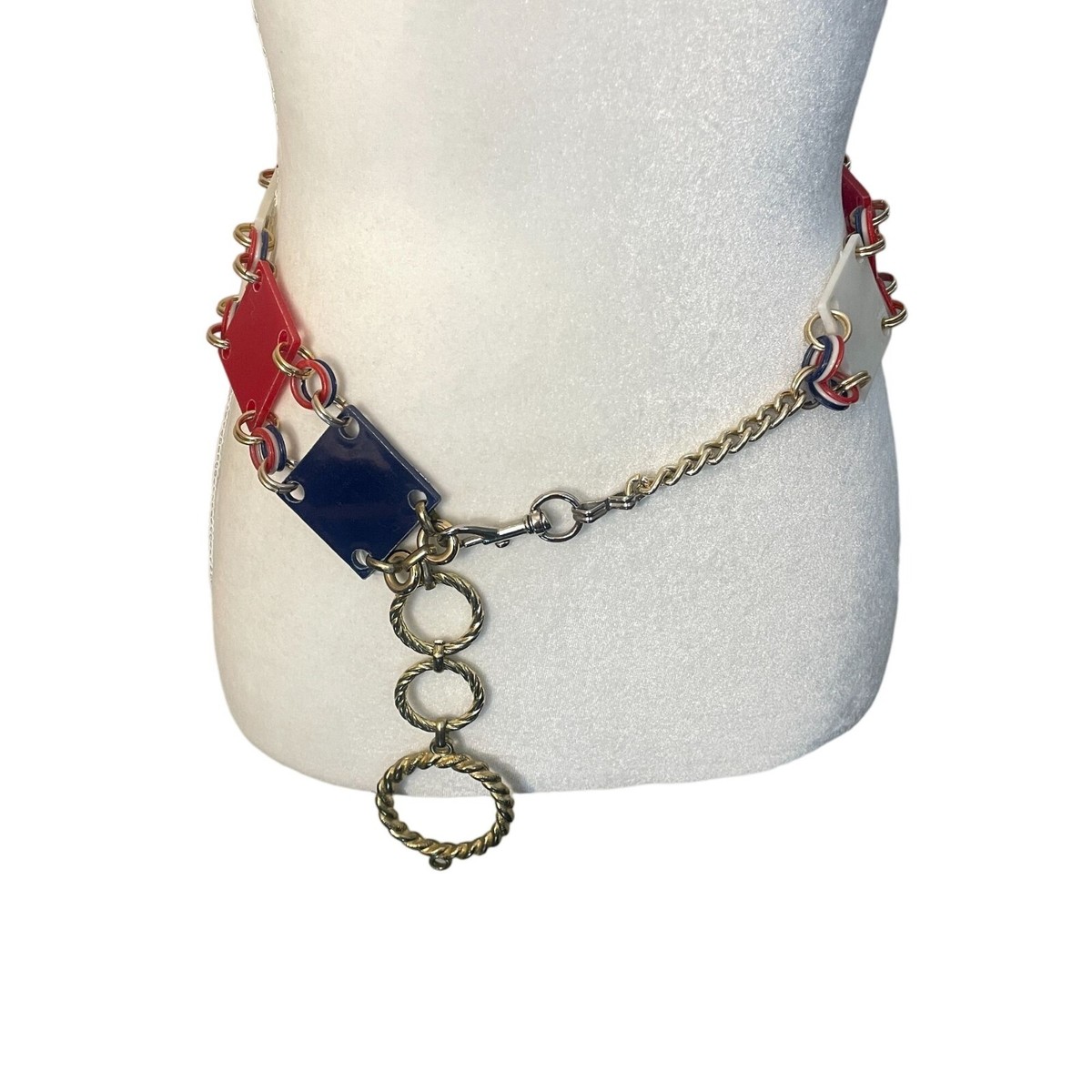 Vintage Nautical Geometric Square Gold Chain Belt Red White  display picture 1