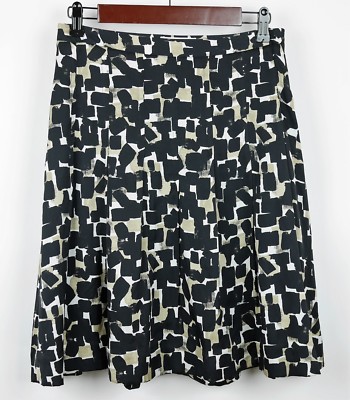 WHITE HOUSE BLACK MARKET Women's Black beige satin silk A line flared  skirt