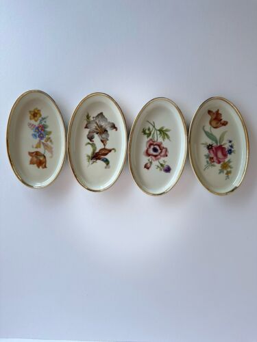 4 Vtg Danmark Porcelain Relish Condiment Butter Oval Tea Plates Sm Plates Floral