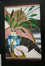 Poster Print w/Gold Accent Black Border - Blue Raku Floral - Prestige Graphics 