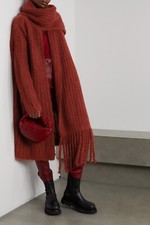 Bnwt Josep Burnt Cherry Red Fringed Mohair-blend Scarf Coat Cardigan Rrp £795
