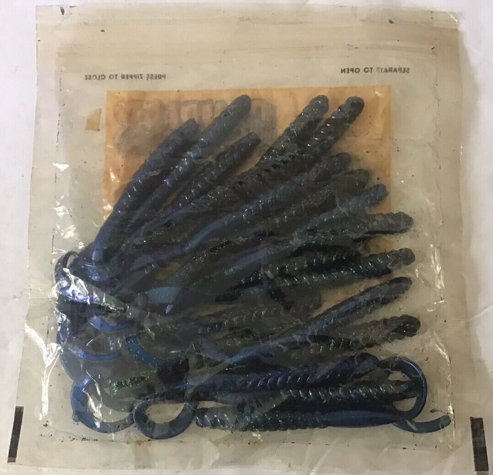 Señuelo de pesca vintage JUGADOR gusano cola rizada negro/azul 20 quilates 8" Foto 2 de 2