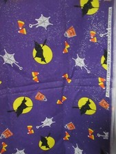JoAnn Fabrics HALLOWEEN WITCHES CANDY CORN PURPLE W/Glitter 1 1/2YDS x57"W NEW