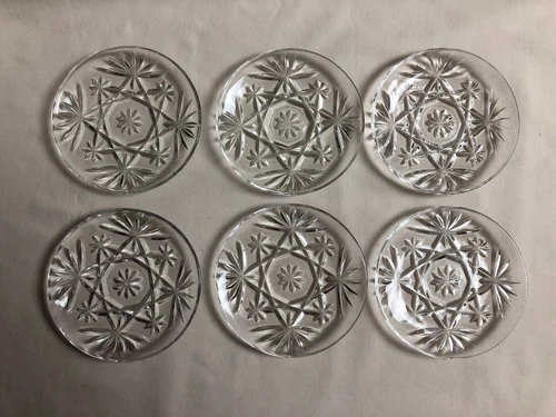 6 Vintage Anchor Hocking Early American Prescut Oatmeal 4 3/8" Saucers/Coasters