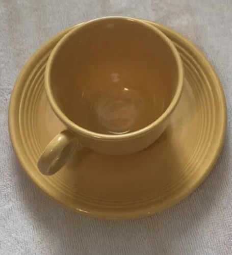 Fiestaware Mug Tea Cup Saucer Yellow Made In USA Coffee Fiesta Ware MINT!! - Picture 7 of 7