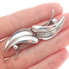 FORSTNER 925 Sterling Silver Vintage Modernist Floral Leaf Oxidized Pin Brooch