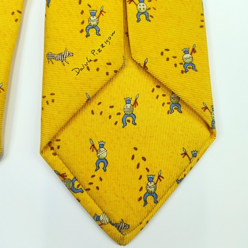 Bvlgari Bulgari Silk Tie African Warriors and Zebras Yellow Made in Italy - Imagen 8 de 11