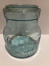 Atlas E-Z Seal Embossed Blue Pint Canning Jar Glass Lid Bail Pontil Mark Antique