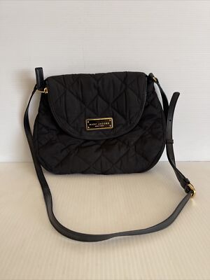 Marc Jacobs Quilted Nylon Messenger Crossbody Bag Med Black 