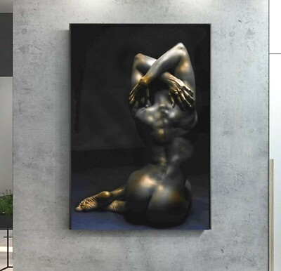 XL LEINWAND BILD 150x100x5 FRAU AKT SCHWARZ GOLD GEMÄLDE MODERN ART WANDBILD NEU