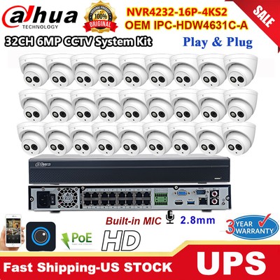 Dahua 32CH Security System NVR4232-16P-4KS2 6 MP Camera OEM IPC-HDW4631C-A lot