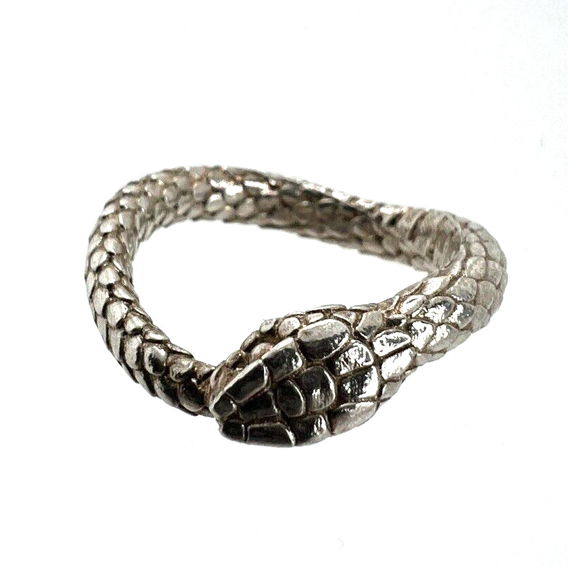 Solid Sterling Silver Snake Eating Tail Ring Very… - image 5