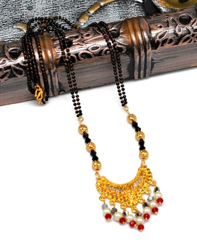 Black Beads Chain Pearl Gold Plated 