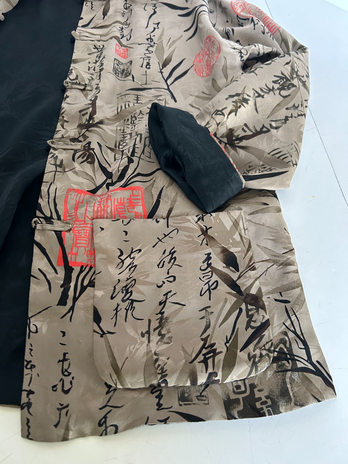 Jacket silk reversible mandarin collar pockets Sz… - image 7