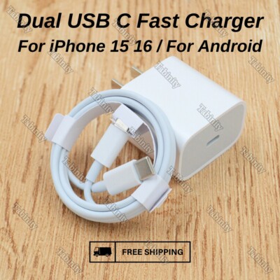 PD 20W USB Type-C Adapter Block Fast Charger Cable For iPhone 16 15 Pro Samsung