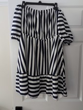 Shein curve 2XL navy & White Striped Off The Shoulder Dress