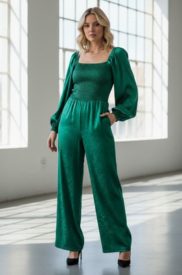 #ad SIMPLY BE green satin shirred top 3 4 sleeve long leg all in one jumpsuit 14 NEW GBP 5.00