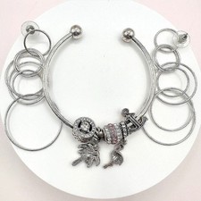 Vintage Y2K Silver Tone Charm Rhinestone Bracelet Boho & Dangle Earrings Jewelry