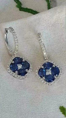 2Ct Oval Cut Lab Created Diamond Sapphire Wedding Earrings 14K White Gold Plated