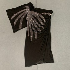 B. Darlin Black Rhinestone One Shoulder Ruched Dress Party Cocktail Size 7/8