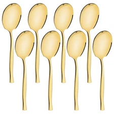 8 Pieces Stainless Steel Serving Spoon, Gold Buffet Serving Spoons