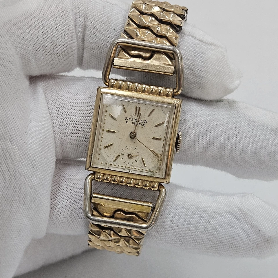 Reloj de pulsera Steelco Drivers vintage raro para hombre 21 joyas chapado en oro suizo funciona Foto 2 de 4
