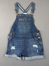 Jordache Girls Denim Short Overalls Size Large 10/12 Distressed Bib Shorts y2k