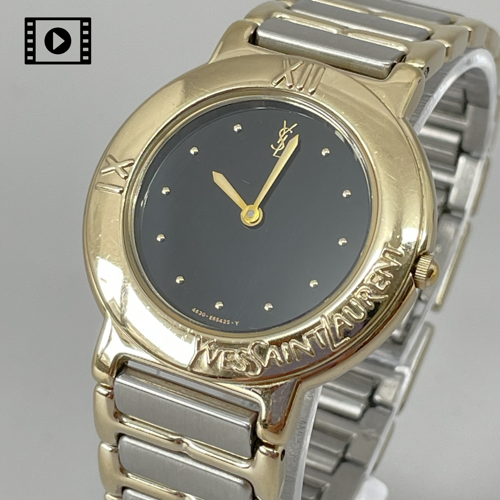 [N.MINT] Orologio Vintage Yves Saint Laurent 4620 E60957 30mm Oro Qz Quadrante Nero JP