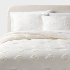 King Tufted Diamond Crinkle Comforter and Sham Set Ivory - Threshold: OEKO-TEX