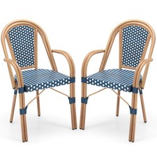 Outdoor French Bistro Chairs 2 PCS w/ Armrests Galvanized Metal Frame