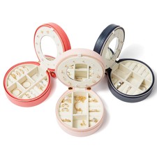 Travel Jewelry Box Organizer PU Leather Mini Case with Mirror for Women