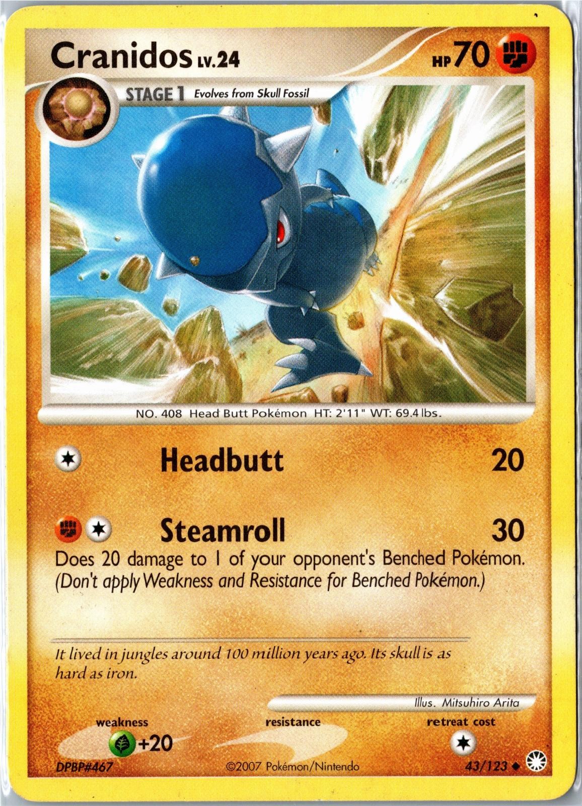 Pokemon Card - Cranidos 43/123 Mysterious Treasures Uncommon Moderately Played