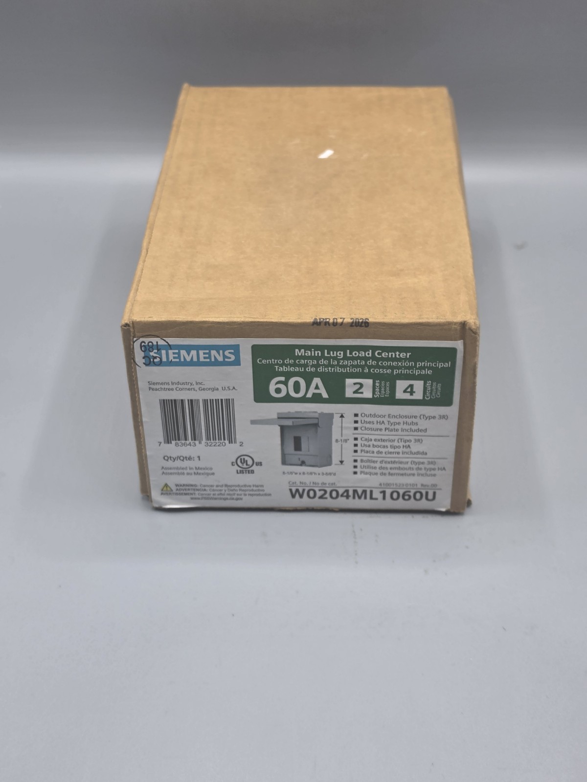 Siemens W0204ML1060 60 Amp 2-Space 4-Circuit Outdoor Main Lug Load Center