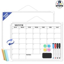 Dry Erase Calendar Board 12 x 16 in White Plastic Double Sided Wall Planner