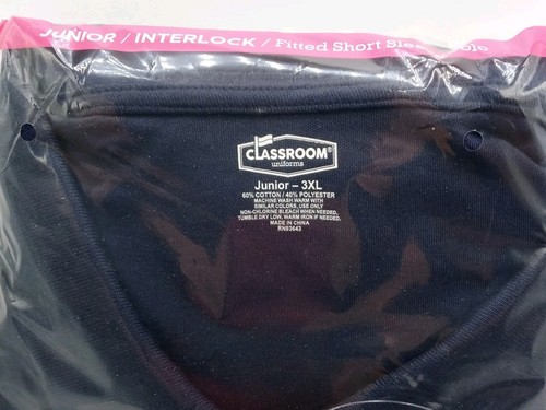 School Uniform Short Sleeve Polo Shirt by Classroom Navy Blue size Jr 3XL NEW - Picture 2 of 5