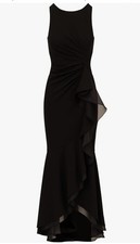 Adrianna Papell Women's Ruffle Crepe Halter Gown Size 0 Black MRSP $229 