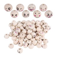 8 Styles Holzperlen Mit Gesicht 20Mm LäCheln Gesicht Holzperle Naturholzper4358
