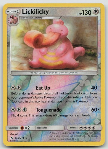 Pokemon Lickilicky 153/214 Unbroken Bonds Rare Reverse Holo NM