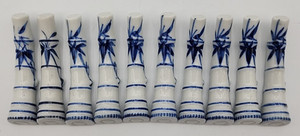Hashioki Japanese Chopstick Rest White Blue Line Pattern Bamboo Leaves Set of 10