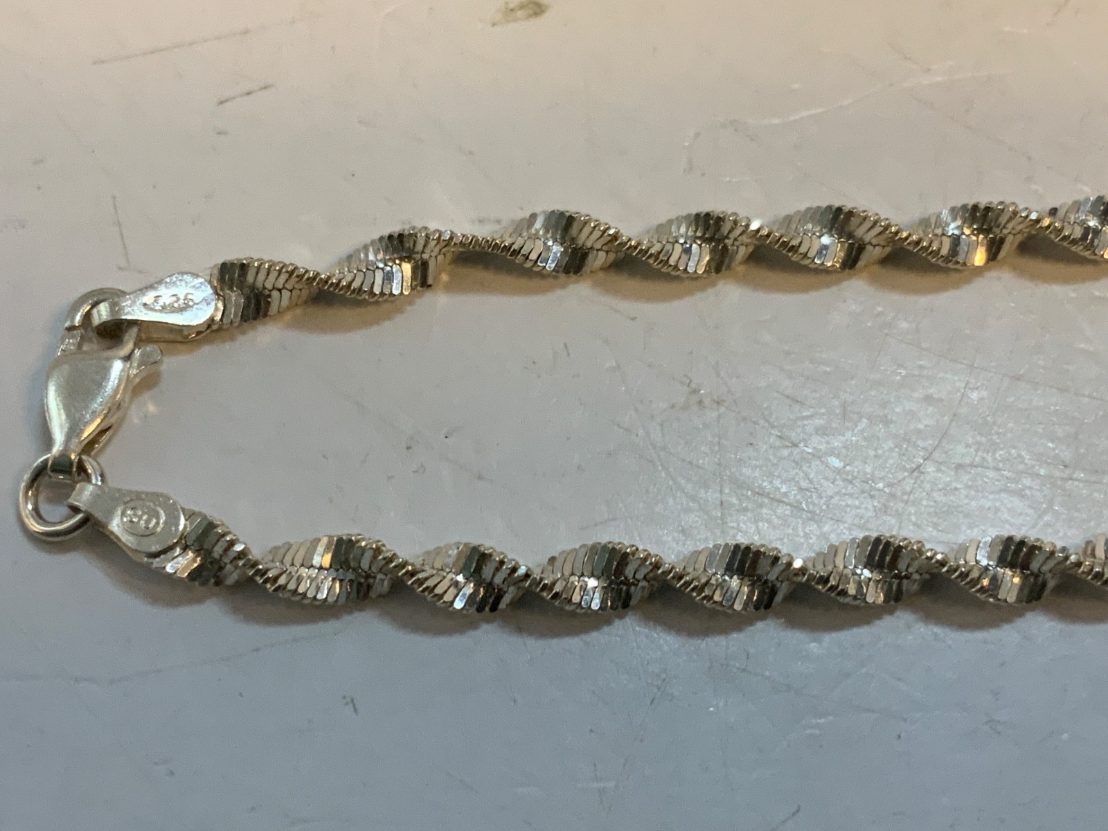 Solid 925 Sterling Silver Twisted Diamond Cut Sna… - image 5