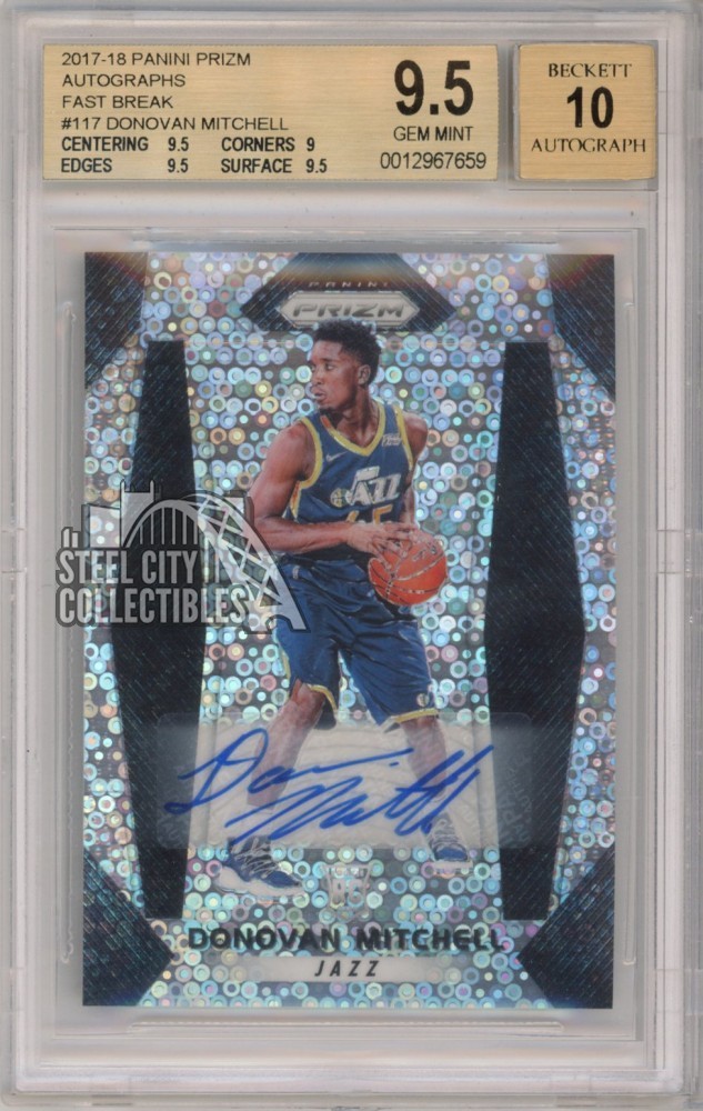Donovan Mitchell 2017-18 Panini Prizm Fast Break Auto Rookie Card #117 BGS 9.5