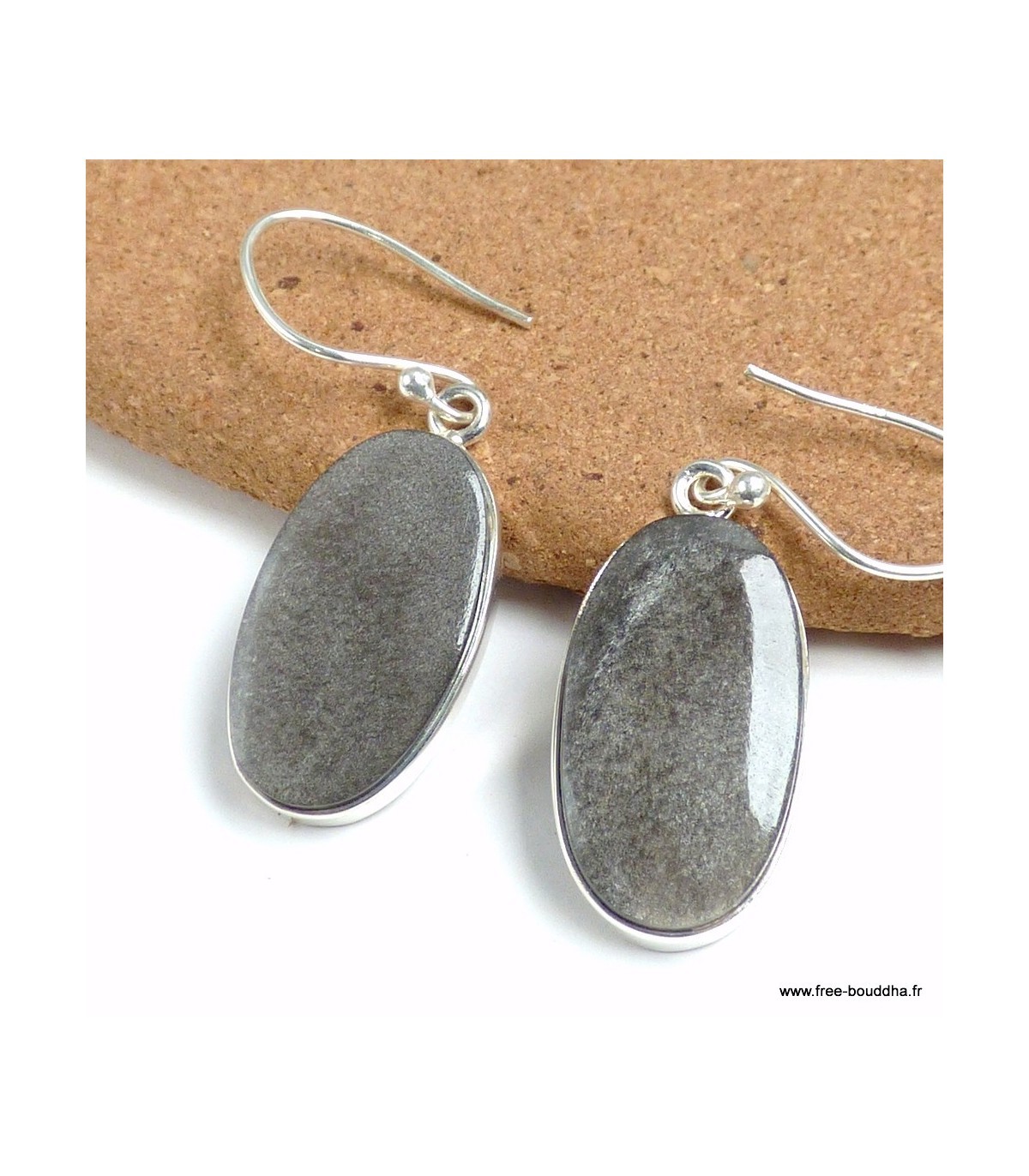 Boucles d'oreilles ovales obsidienne noire YM57.3 pour vos soirées