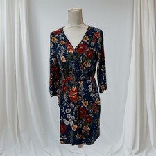 Forever 21 Navy Floral Faux Wrap Half Sleeve Dress Size L