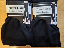 2 Pairs of Women's Black Fleece Lined Fashion Leggings - Choose Size