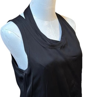 NWT $690 Helmut Lang Silk High Twist Viscose Combo Double Tank Dress Black-Sz 4